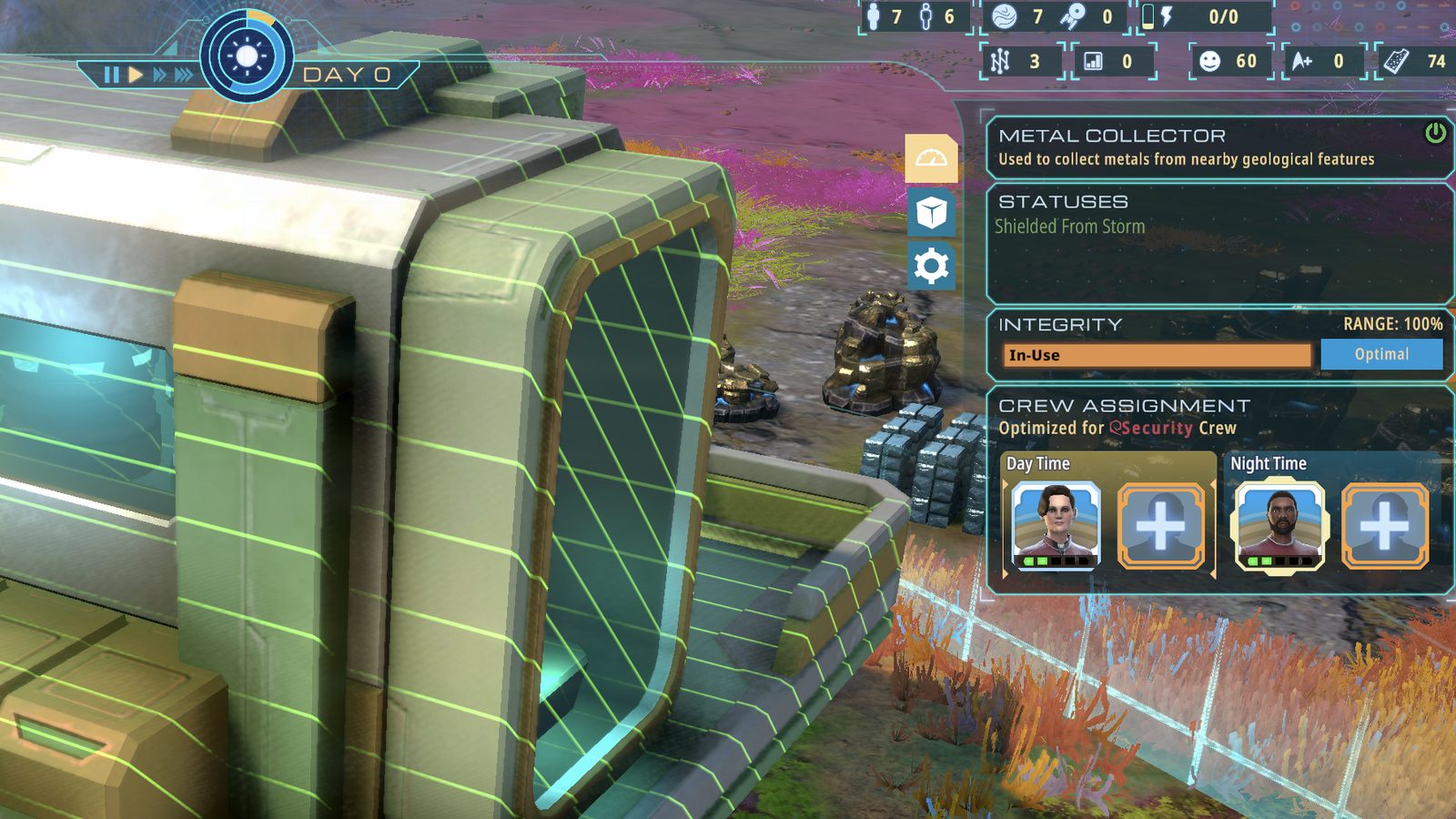 Official Star Trek: Outposts Unknown screenshot of a building tooltip with crew assignment